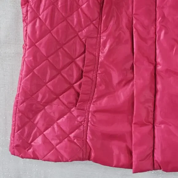 Lilly Pulitzer Quilted Puffer Vest Medium Hot Pink Full Zip Snap It's A Lilly - Picture 6 of 10